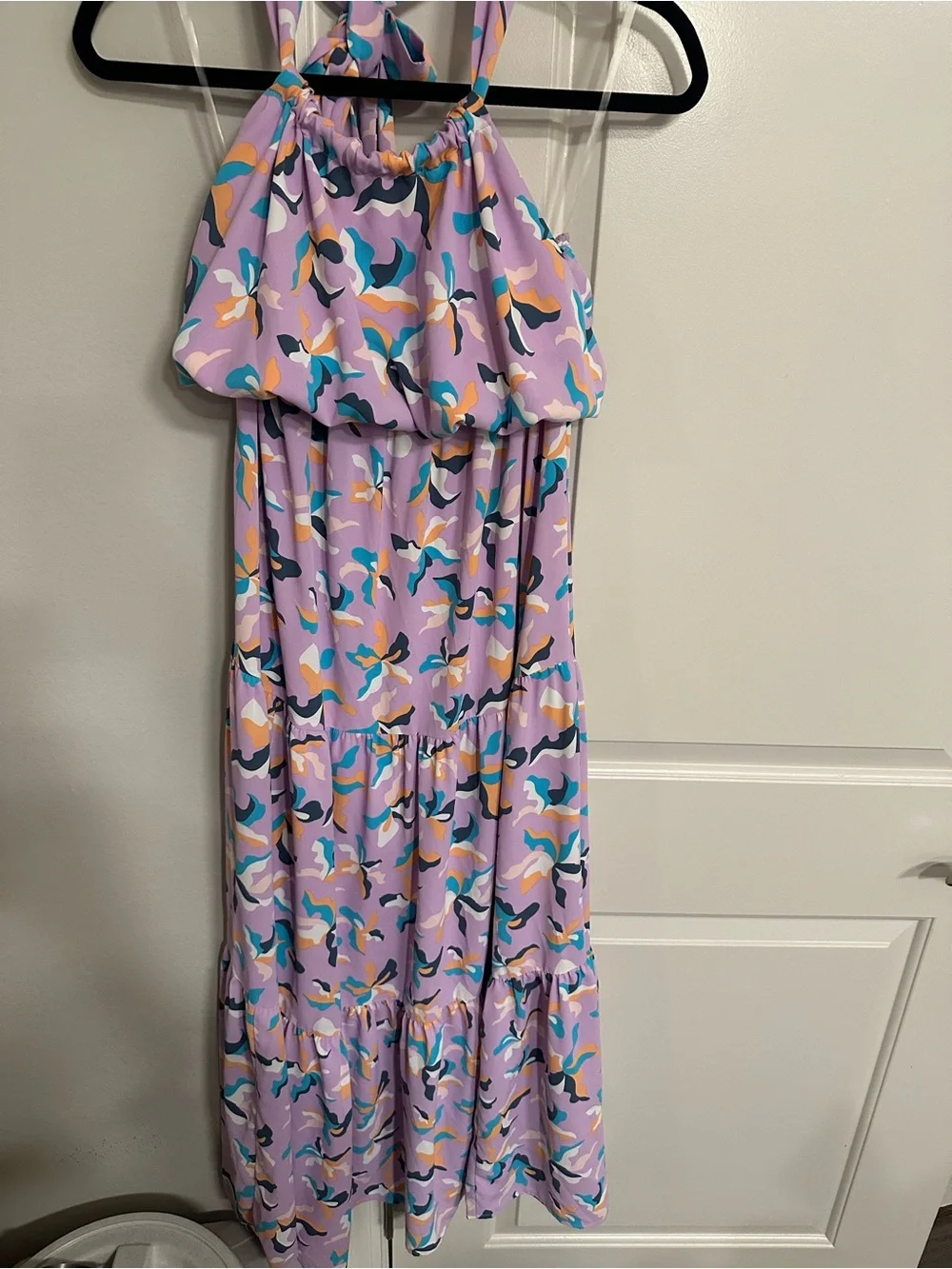 Versona Lilac Halter Dress with Multicolor Abstract Motif